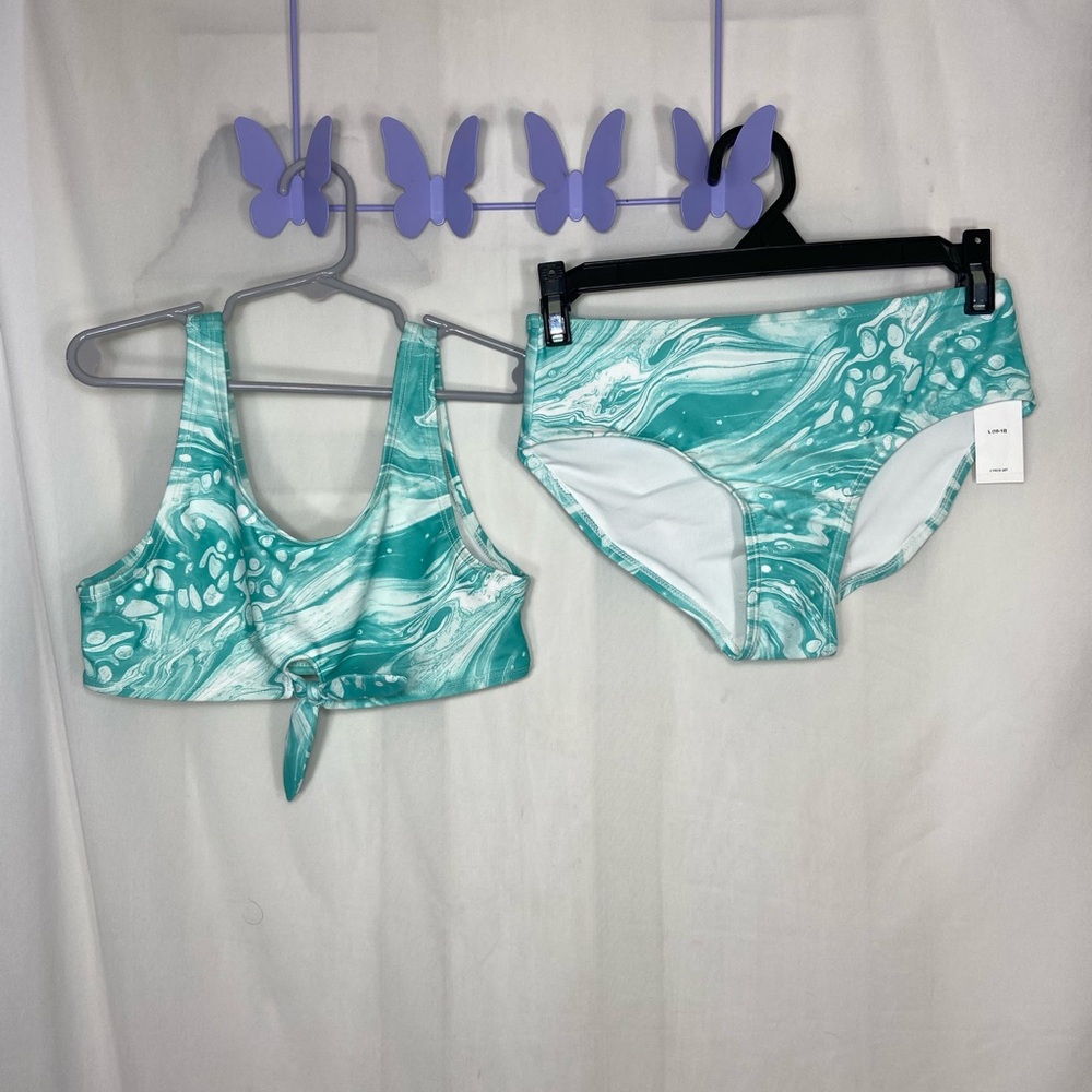 NEW Old Navy girl’s turquoise marbled tie top two piece bikini swim bathing suit